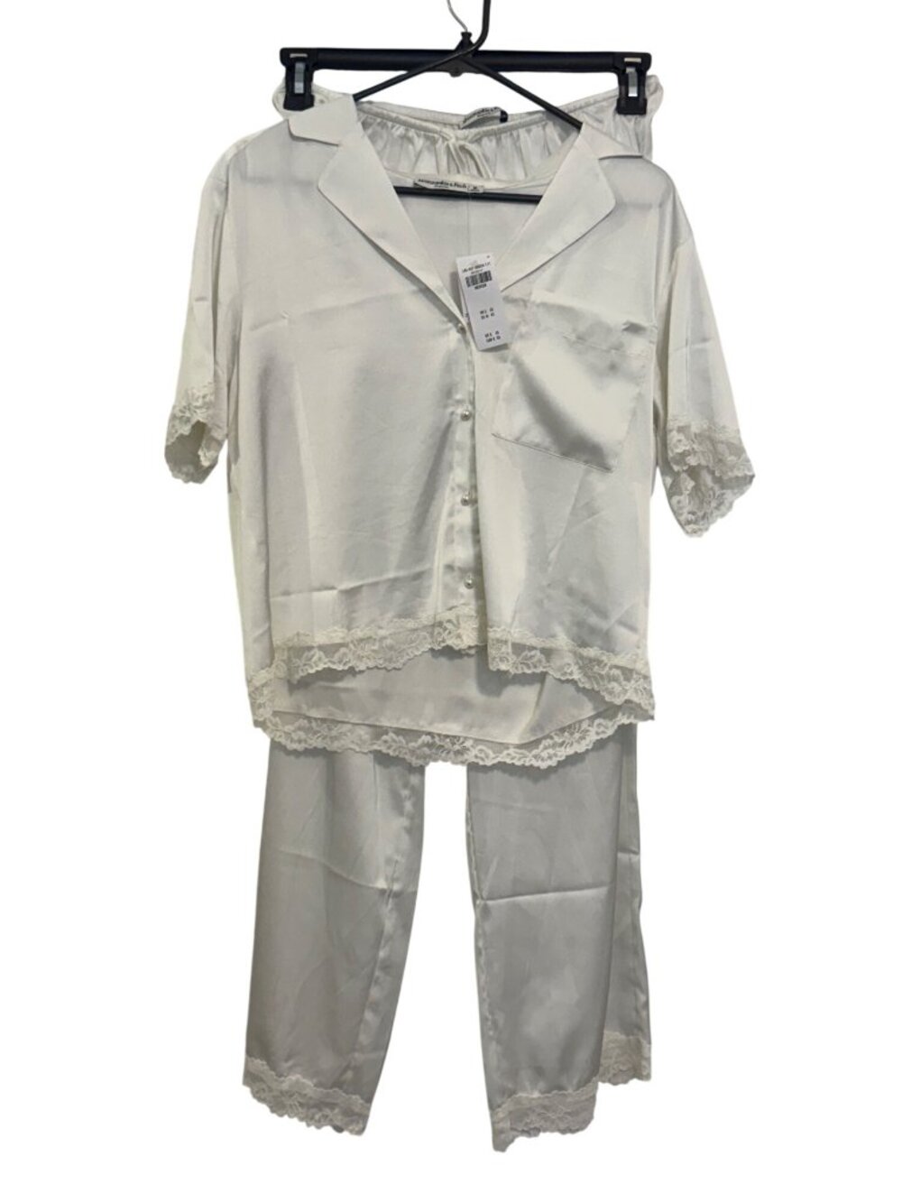 Abercrombie & Fitch Womens White Lace Trim Sleepwear Set Medium